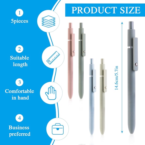 0,5 mm Retractable Gelblekk Penner Søte Ballpoint Penner Svart Glatt Skriving Pastell Roller for Skole Kontor Gave Rekvisita 5 PCS (Morandi)