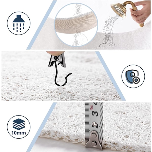 Loofah Duschmatta, Anti-mögel Duschmattor för Inuti Dusch, 60 x 40 cm Duschmattor med Avlopp, Tvättbara Badmattor för Badrumsgolv, PVC Badkarsmatta White 40*60cm