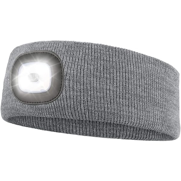Urheilupanta LED-valolla, USB-ladattava otsalamppu ulkonäkyvyyteen, 4 LED-valoa, harmaa