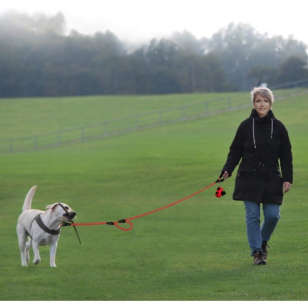 Stærk reb hundesnor 6 fod lang med to polstrede håndtag, kraftigt, reflekterende dobbelthåndtag træningshundebånd til store hunde eller mellemstore hunde (rød)