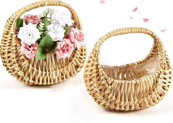 2-pack bärbar korgblomkorg handvävd blomkruka bröllopsblomkorg för picknick heminredning