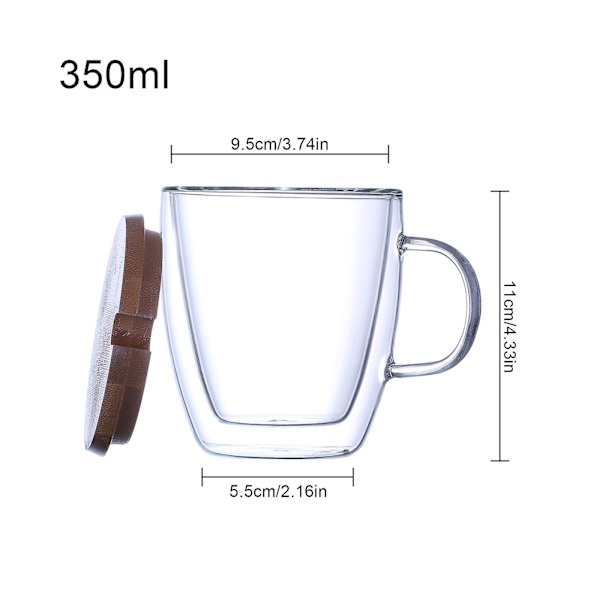 Dobbeltveggede glasskaffekopper med trelokk, 2 stk/sett isolerte klare espressokopper