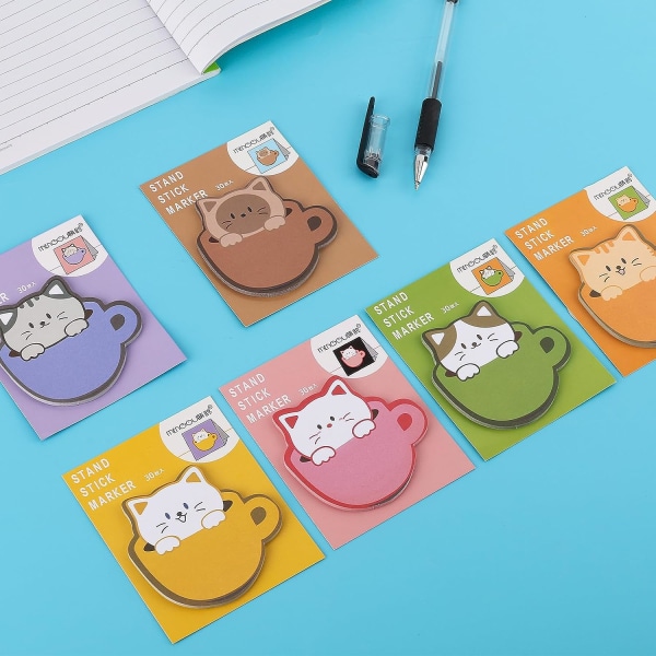 Sødt Sticky Notes, 8 Pakke Tegneserie Sticky Notes Kat Form Noter Pads Self-Stick Memo Pads Studerende Hjemmekontor Værelseskammerater Gaver Fane Tilbehør 240 Ark