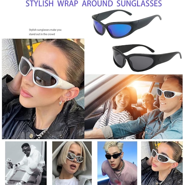 4 stk. Wrap Around solbriller, UV400 solbriller til udendørs sport, futuristiske ovale solbriller, Y2K stilfulde polariserede ovale solbriller HD-syn