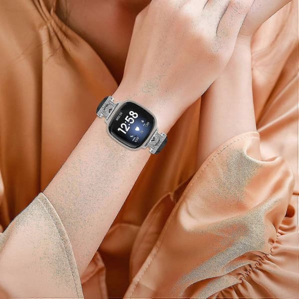 Ægte læderrem i koskind med M-form til Fitbit Versa 3/Versa 4/Sense/Sense 2 Black Fitbit Versa 3