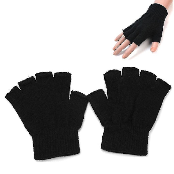 Unisex Vantar för Vuxna Halvfinger Vantar Enkla Stickade Fingerlösa Vinter Varma Vantar