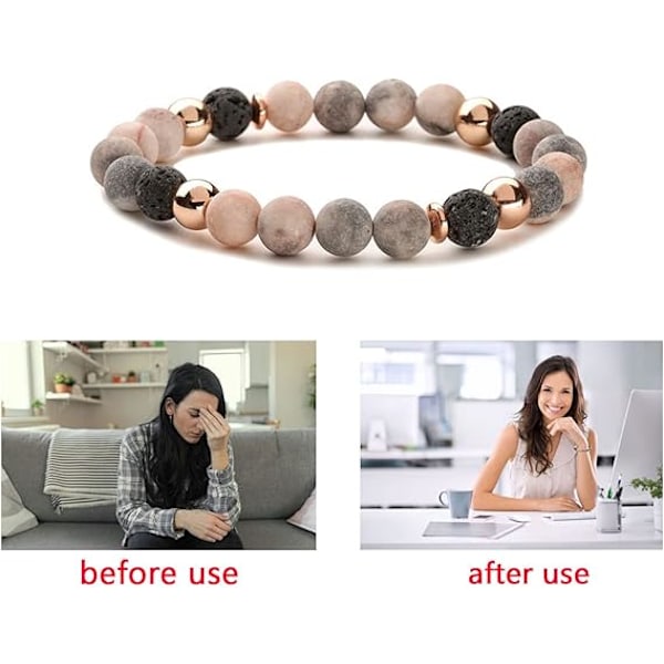 Anti-ångest armband, originalfärgad vulkansten + rosa zebra frostad naturstensarmband för ångestlindring