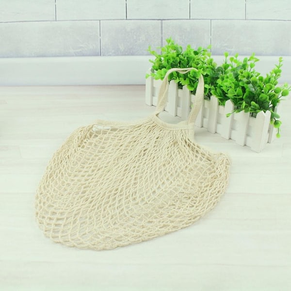 Gjenbrukbar Stor Handlenettpose i Mesh (Beige)