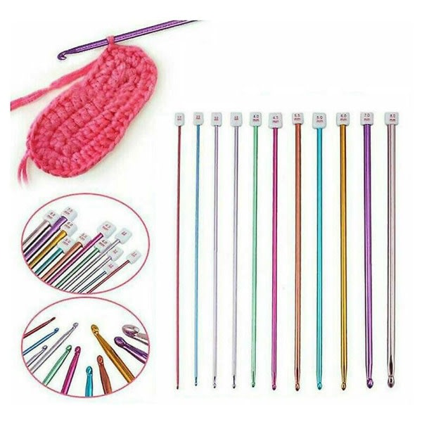 Set med 11 st 10,6\" 2-8 mm aluminium tunisiska virknålar