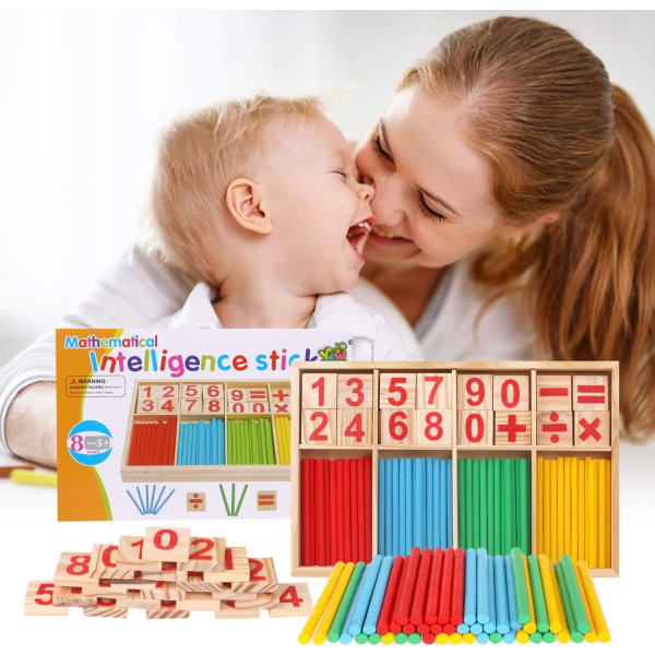 Trælegetøjstællestænger, til børn førskolepædagogisk legetøj (farverigt)