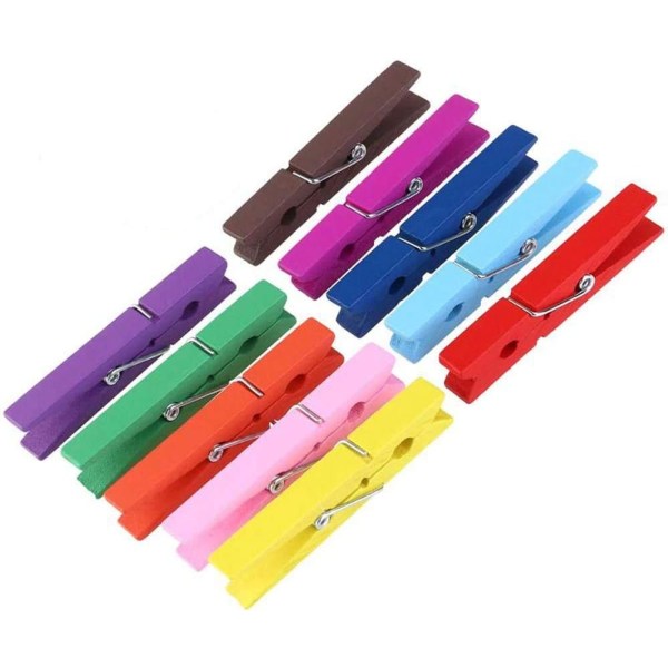 50 stk Fargede klesklyper Pins Tre-klesklyper for håndverk Farge Lukk Pin Tre Klær Closepins Chip Clip Dekorativ Små Fotoklips Dekorasjon