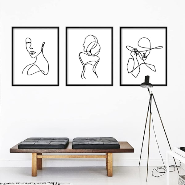 3 st affischer minimalistisk linjekonsttryck abstrakt linjeväggkonst konst affisch vattentät svartvit ansiktsritning tavlor bild - ramfri