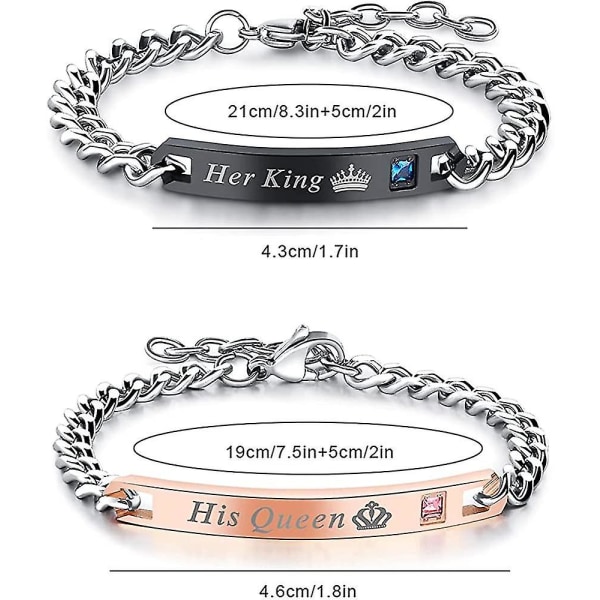 2 stk Heilwiy King And Queen Matchende Sett Hans Hennes Par Armbånd Cubic Zirconia