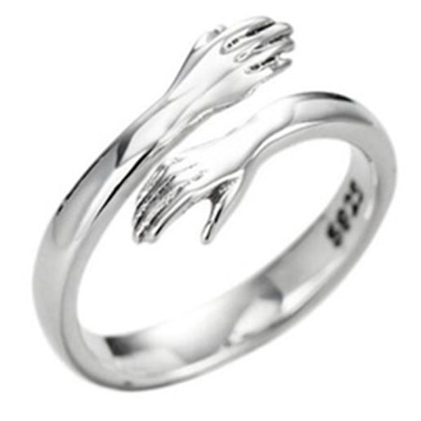 925 Sterling Hopea Korut Rakkaus Hali Ring Retro Mode Tide FL Hopea Yksi Koko - Silver