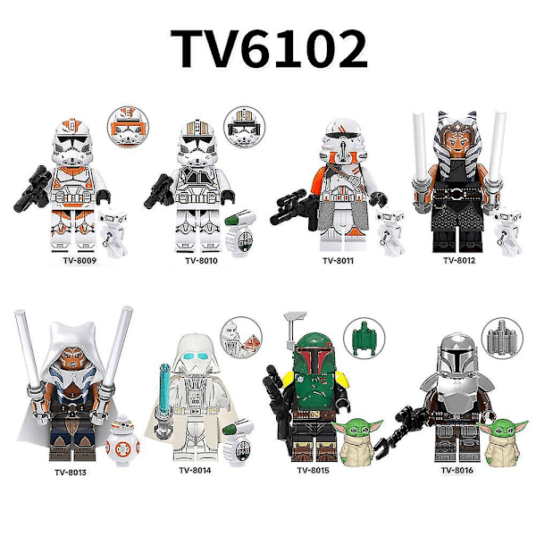 8 stk./sæt Mandalorian-serie Minifigurer Byggesæt, Soldater Kriger Mini Actionfigurer Legetøj Fans Gaver Til 3 År + Børn Drenge Piger