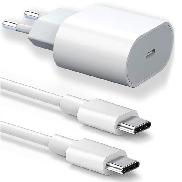 20W USB-C hurtigoplader + 20W 1M USB-C til USB-C kabel til iPhone 15 Pro Max - iPhone 15 Plus - iPhone 15 Pro - iPhone 15-WELLNGS