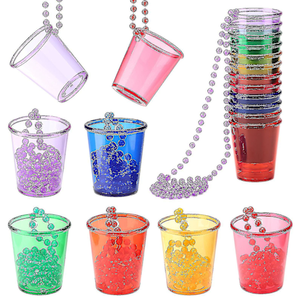 12 Pieces Bridal Shot Glass Necklace, Team Bride Shot Glass Chain, Bridal Plastic Cups Beads100% New