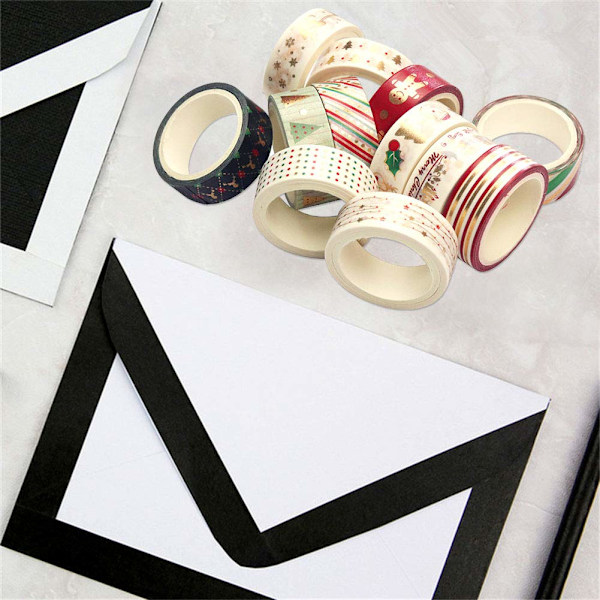 Set med 12 rullar jul-washi-tejp, guldmaskeringstejp, färgglada dekorativa tunna tejper, julmotiv, pysseltejp (1,5 cm x 5 m) (12)