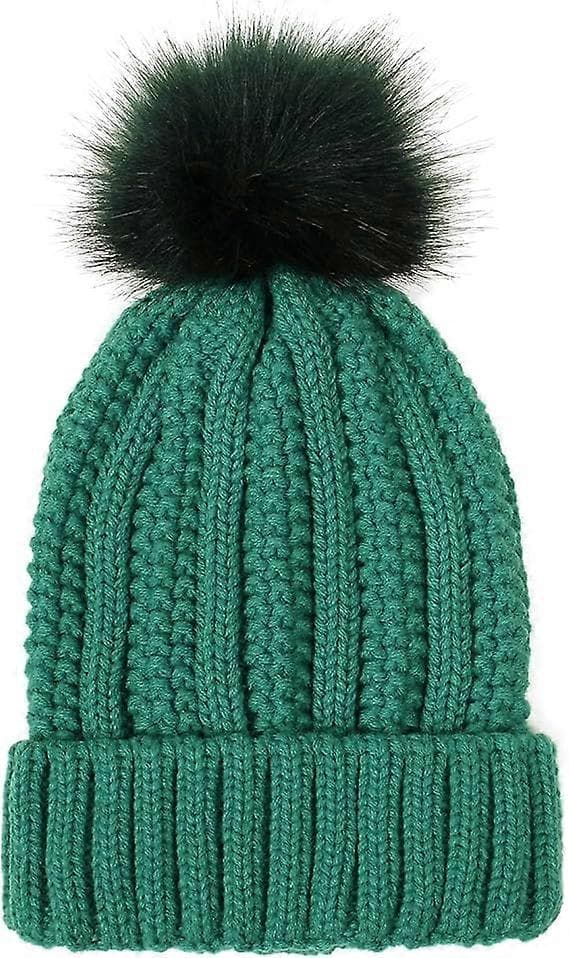 Stickad mössa för kvinnor med satin foder Pom Pom Vinter Varm Mössa Tofsmössa
