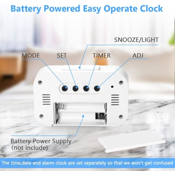 Digital väckarklocka för sängbordet, LED-display med justerbar snooze 12/26 timmar, temperatur, datum, timer, ljuskontroll - Väckarklockor