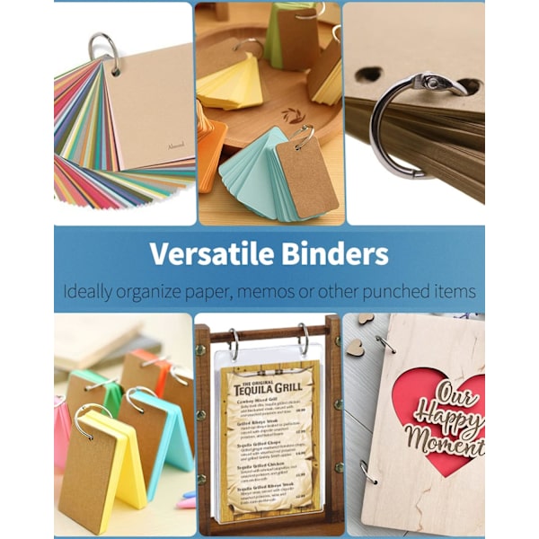 Løse Bladbindingsringe 24mm Glatte Stål Bogringe til Index Flash Cards Kvitteringer og Filer Heavy Duty Organizer Loops, Pakke med 100