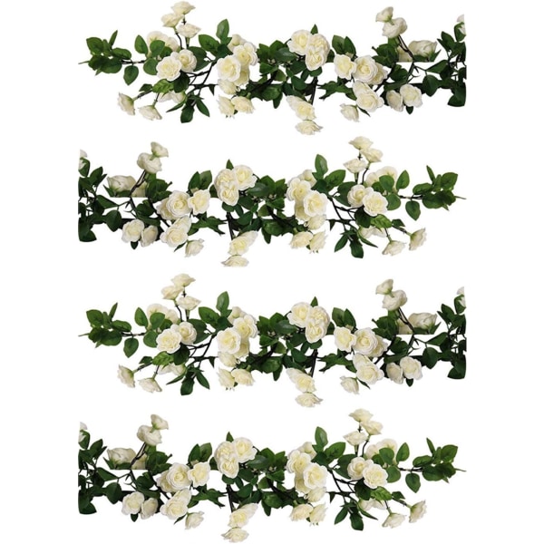 2-pack (1,78 m per sträng) Konstgjorda Hängande Rosblommor Ivy Girlang Konstgjord Rosgirlang Hem Fest Trädgård (69 små rosblommor VITA)