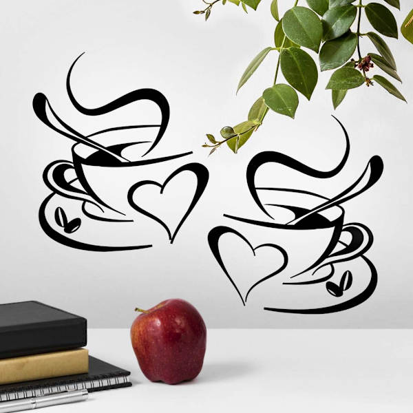 2 kopper væg køkken kunst klistermærker vinyl klistermærke kærlighed citater klistermærke pub decor kaffe te dekoration aftagelige vægdekorationer sorte kop