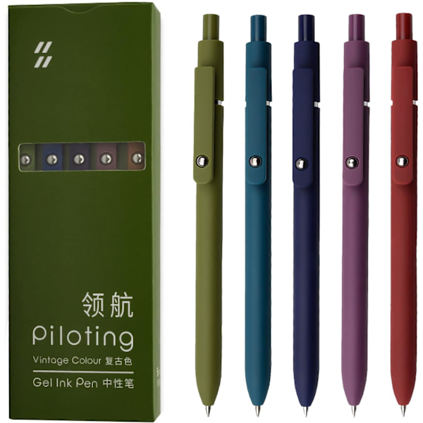 Gelpenner - 0,5 mm svart blekk - 5 stk - Vintage Set