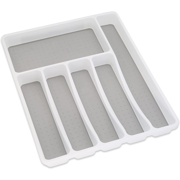 Premium Soft touch 6 Compartment kitchen Cutlery Drawer Utensil Organiser Tray, White & Grey new 6 Sections