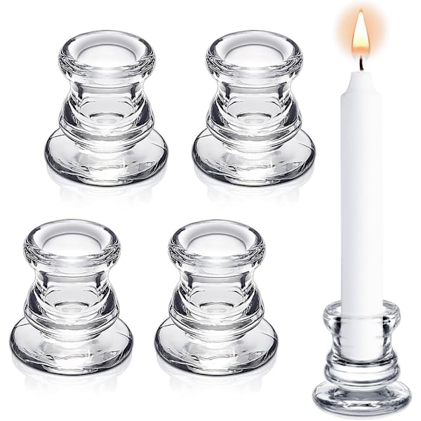 Clear Glass Candle Taper Holders, Decorative Candlestick Holders Set of 4,for Wedding, Festival, Party &Table Decoration