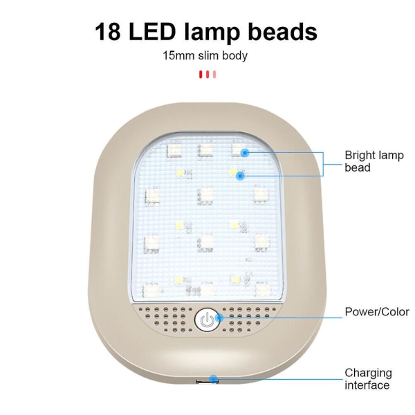 1 kpl Musta Usb-ladattava Led-auton lukuvalo Sisäkaton yölamppu 8 väriä vaihtaa