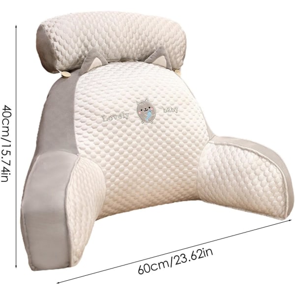 Sängryggskuddskudde - Läskudde - Sängstolskudde med armar - Perfekt för att sitta i sängen, arbeta på en bärbar dator, titta på TV (60*40 cm)