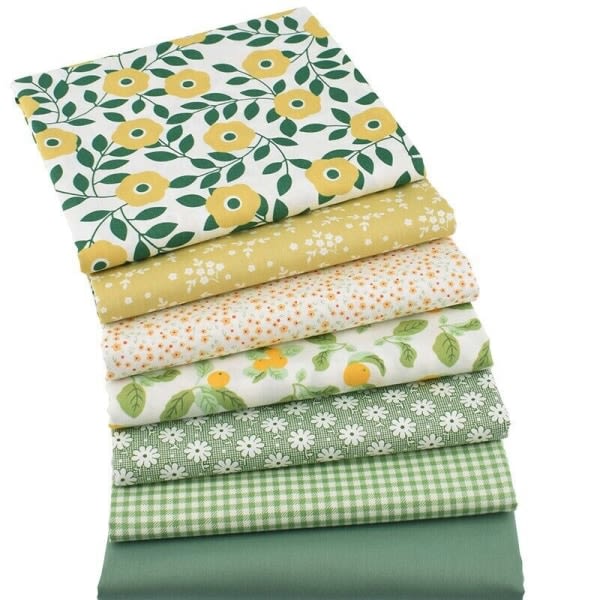 7 st Fat Quarter Fabric Bundle 100% bomull Quilting Patchwork Mixed Craft Green - 25*25cm