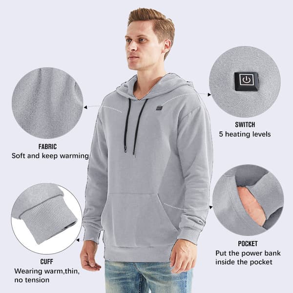 Lämmitettävä huppari akulla 7,4 V miehille, harmaa Grey S