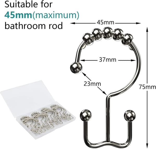 12-pack duschdraperikrokar, rostfria dubbla duschdraperiringar i metall för badrumsduschdraperier