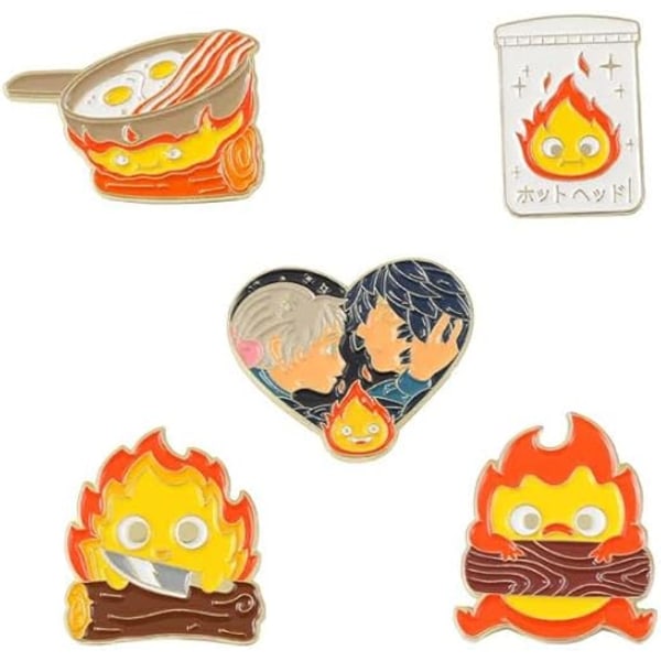Castle Enamel Pins 5 st Söt Flamma Badge Brosch Animation Karaktär Lapel Pin Badge Metall Badges Pin Set