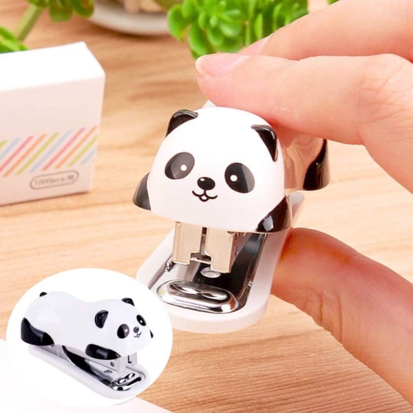 Mini Cute Panda desktop hæftemaskine med 1000 STK hæfteklammer til kontorskole hjemme eller rejsebrug