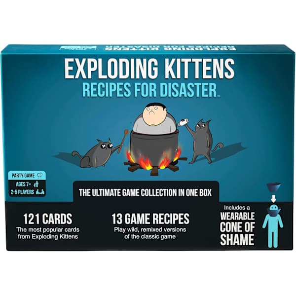 Exploding Kittens Recipes for Disaster Deluxe -pelisetti, Exploding Kittens -korttipelejä aikuisille, teineille ja lapsille – hauskoja perhepelejä