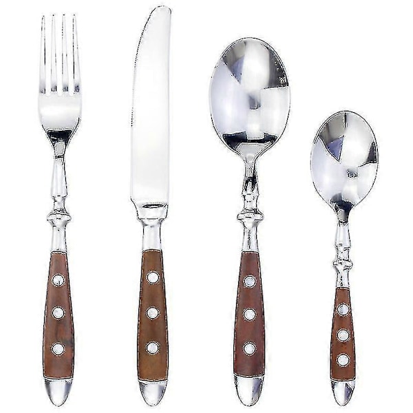 Klassisk Elegant Resin Rivets Håndtak Stil Rustfritt Stål Vestlig Bestikk 4 I 1 Sett Delikat Servise for Hjemmet 3152 brown