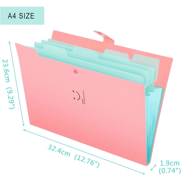 Expanderande filmappsplånbok Dokument A4-filmappsfickor med spänne för kontor, mapp med 5 fickor, rosa cover