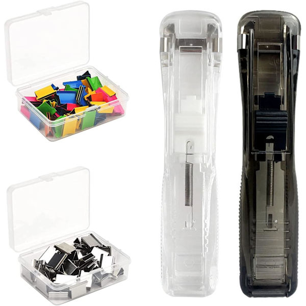 2 stk klipsdispenser trykk stiftemaskin kontorpapir klemmer bærbar mini stiftemaskin klemme stiftemaskin med 100 gjenbrukbare påfyllklips for dokumentkontor skole