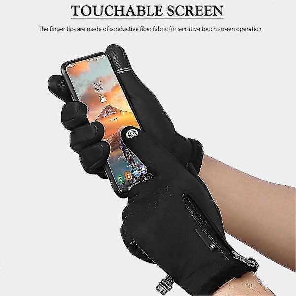 Unisex Vinter Termiska Handskar Bärbara Vattentäta Touch Screen Cykelhandskar För Utomhusbruk A0020 BLACK M