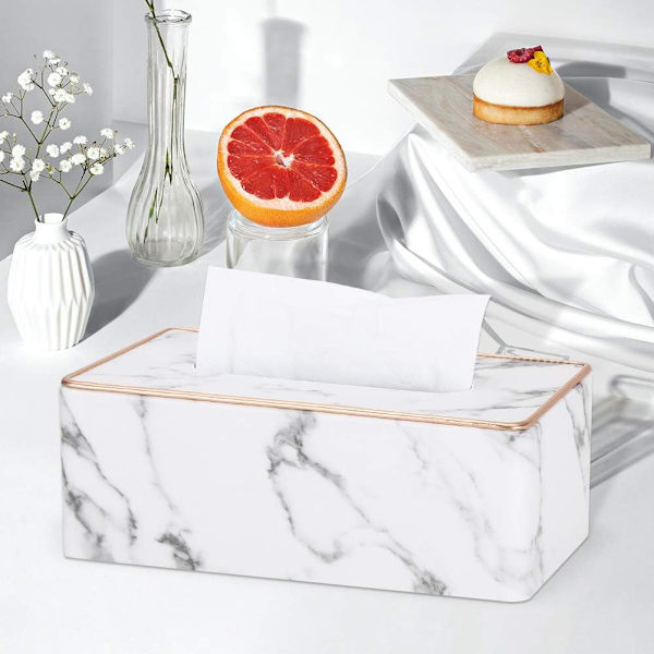 1 st förpackning med näsdukslådeöverdrag i läder, rektangulär näsdukslådehållare för hem eller kontor Marble