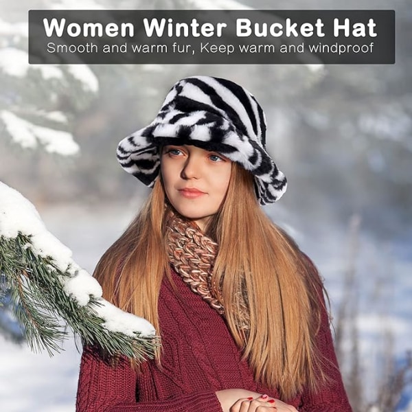 Talvi Bucket Hat - Naisten pörröinen kalastajan hattu Pehmeä tekoturkista talvihattu sumea karvainen lämmin hattu paksu leveälierinen pehmohattu naisten tytöille