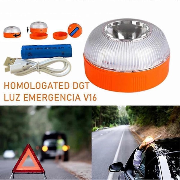 Dgt Oppladbart Lys V16 Godkjent Homologert Bil Nødhjelp Blink Magnetisk Induksjon Strobe Blinkende Varsellys