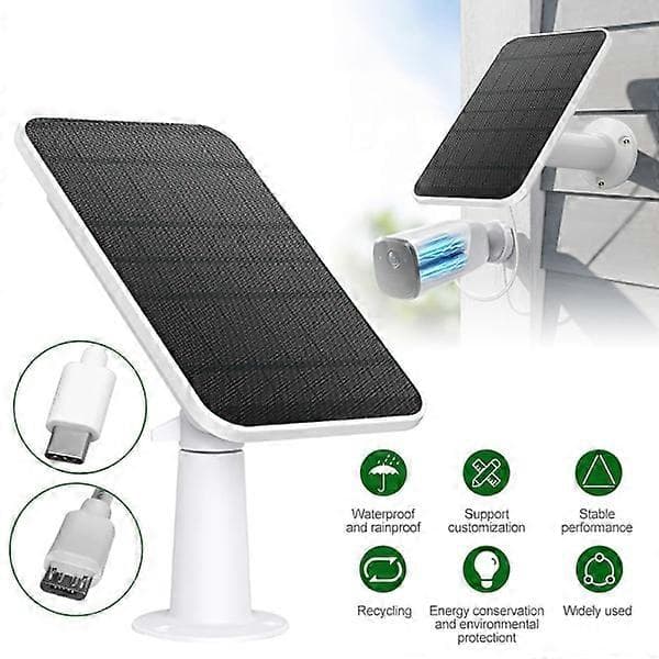 Solpaneler 4W til Eufy Eufycam 2/2 Pro/2C/2C Pro/E Vægbeslag med 3 meter strømkabel hvid 1 stk
