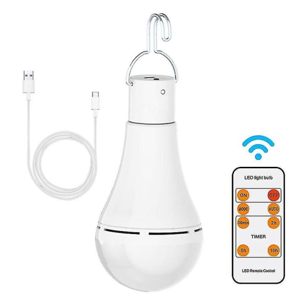 LED solcellslampa, USB laddning med fjärrkontroll 7W (fjärrkontroll + glödlampa + solpanel = komplett set (smart switch, kallvitt ljus)