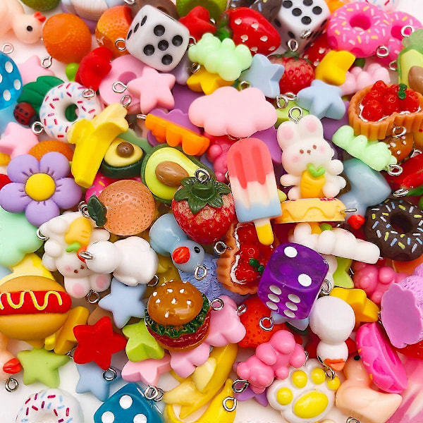 10/20 kpl Värikkäitä Hartsi-koruja Eläin- ja Hedelmäsarjan Jäljitelmillä DIY-korujen Valmistustarvikkeisiin Randomly mix 10pcs