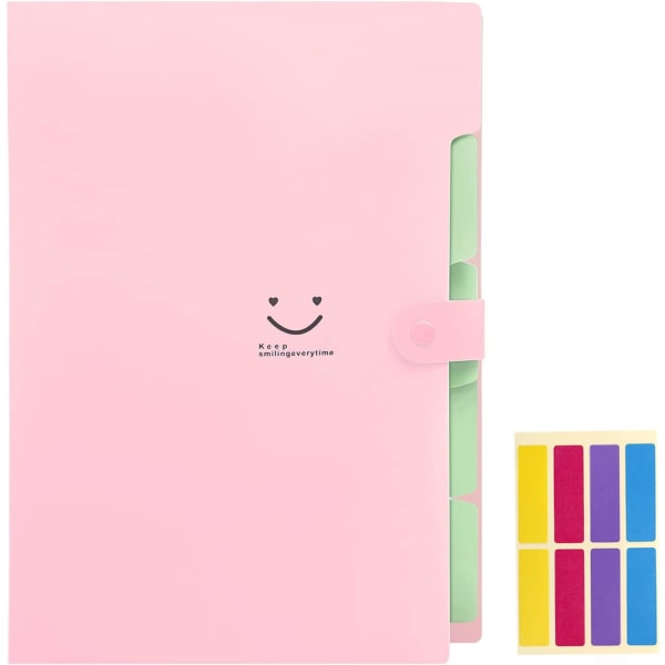 Utvidende mappelommebok Dokumenter A4-filmappelommer med spennelukking for kontor, mappe med 5 lommer, rosa deksel