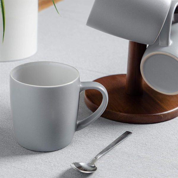 Bordservice 2x Grå 350ml Mattfarget Kaffe Kopper - Keramisk Steintøy Te Latte Cappuccino Kopper Sett med Håndtak